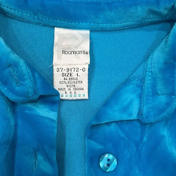 Roaman’s Blue Velvet Button Down Overshirt L - Picture 4 of 4